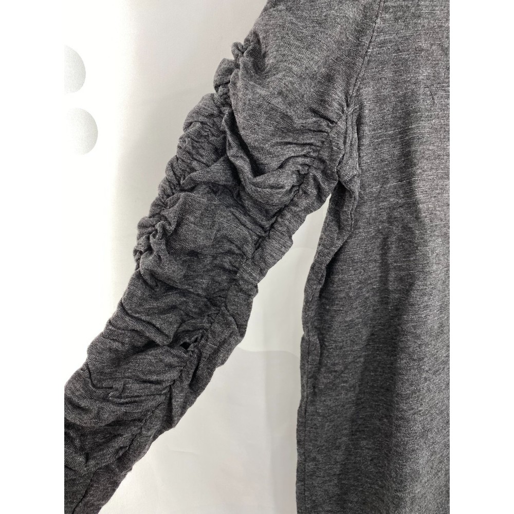 35 M Free People NWT Natasha Tee Raw Neck Ruched Sleeve Slub Jersey Knit Black M - Picture 5 of 10